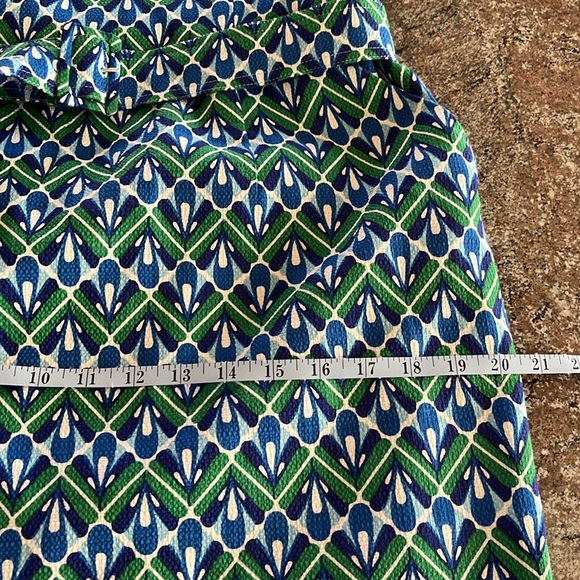 Boden Dress Sheath Emerald Deco Career Colorful Green Blue Belted Lined Size 12 - Picture 7 of 15